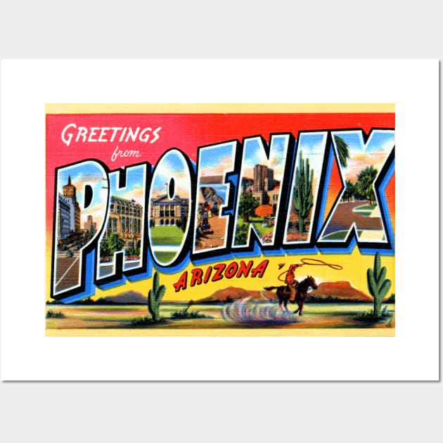 Greetings from Phoenix Arizona, Vintage Large Letter Postcard Wall Art by Naves